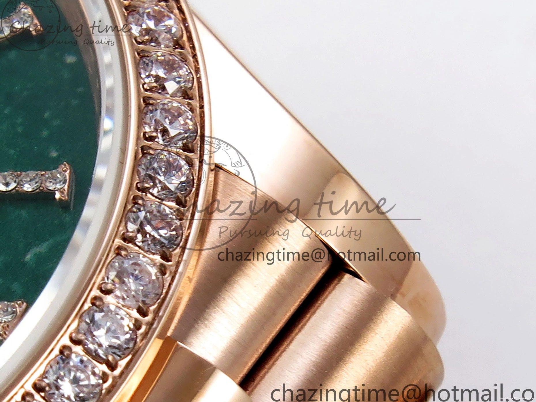 Good Copy Rolex Watches Edition RG on TWSF 36 Diamonds Diamonds Date Bezel Day SmartChoice Green 1608 Best Dial Roman RG A Bracelet 0114